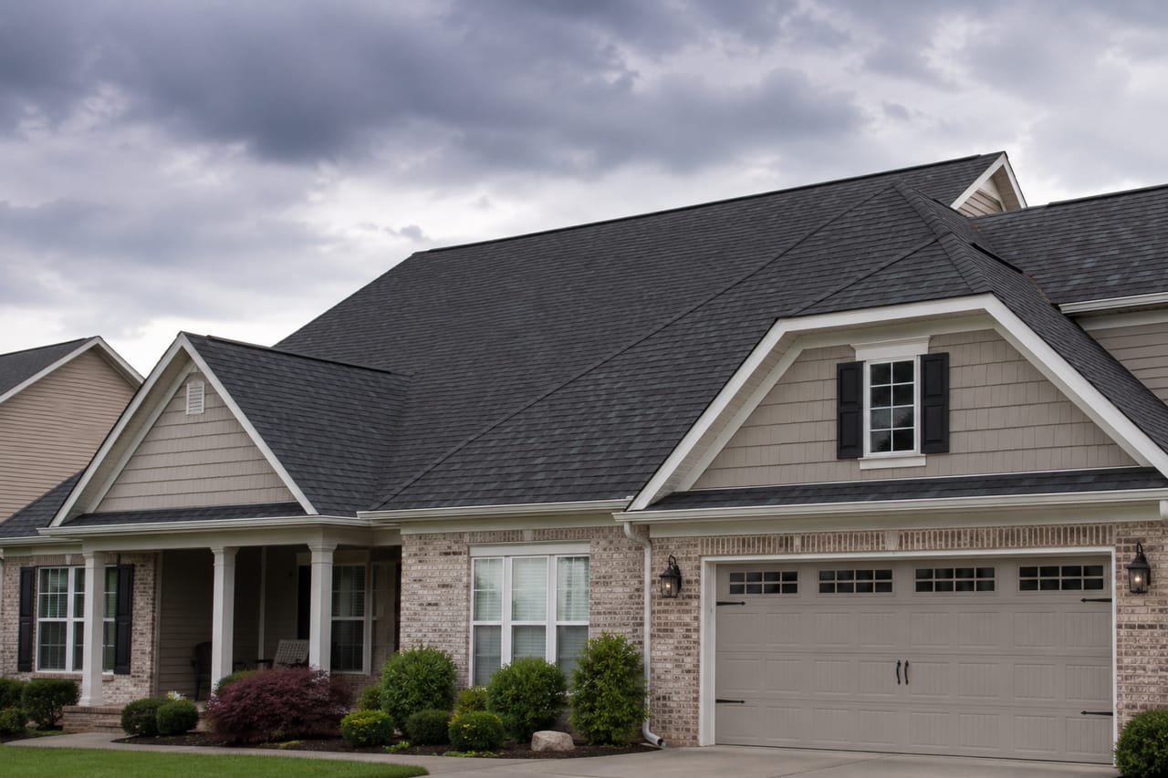 Asphalt shingle roof on a residential home in central Indiana